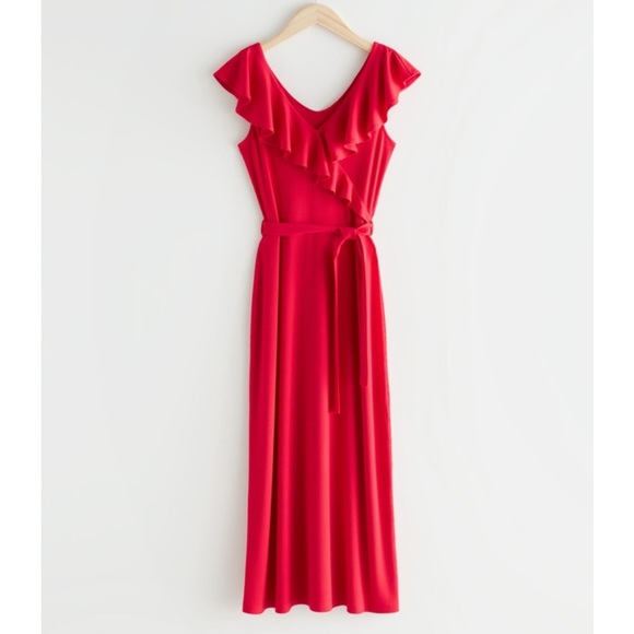 & Other Stories Ruffle Neck Midi Dress - Picture 1 of 2